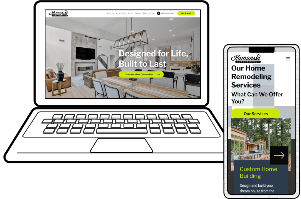 Kamanski Construction web mockups for desktop and mobile