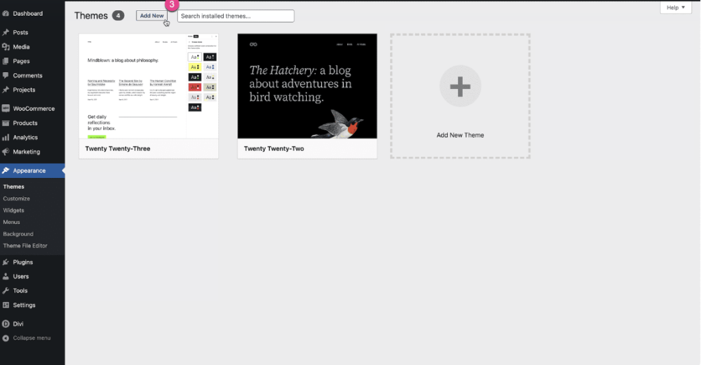 installing the divi theme zip file to wordpress