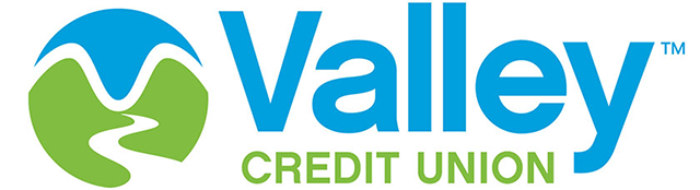 Valley Credit Union logo with a blue and green circular icon depicting a valley and river, and the words Valley Credit Union in blue and green text.